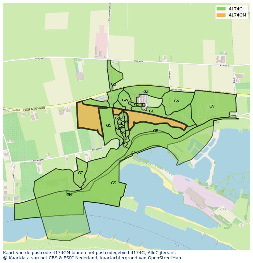 Afbeelding van het postcodegebied 4174 GM op de kaart.
