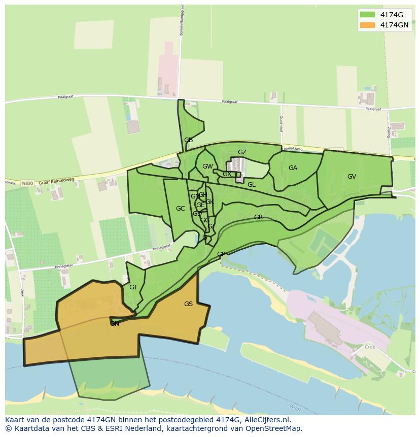 Afbeelding van het postcodegebied 4174 GN op de kaart.