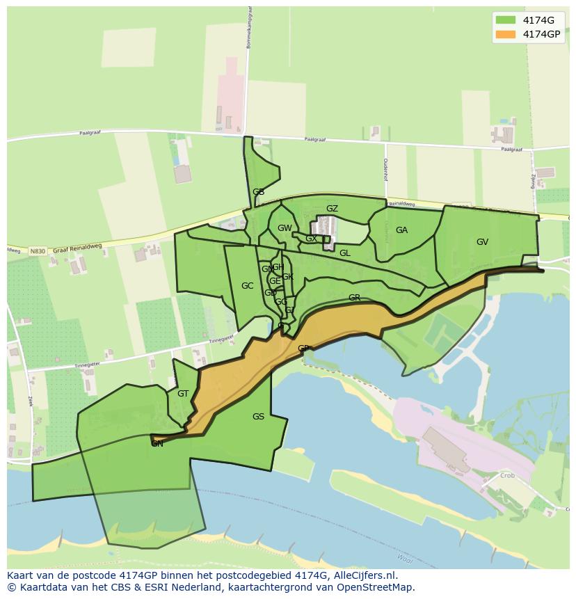 Afbeelding van het postcodegebied 4174 GP op de kaart.