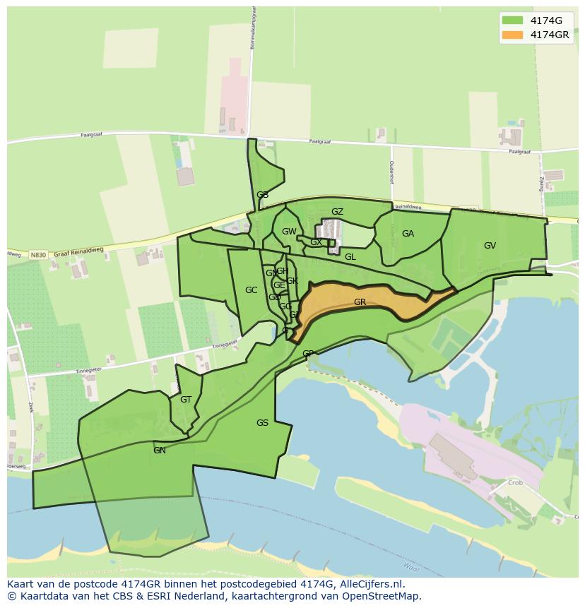 Afbeelding van het postcodegebied 4174 GR op de kaart.
