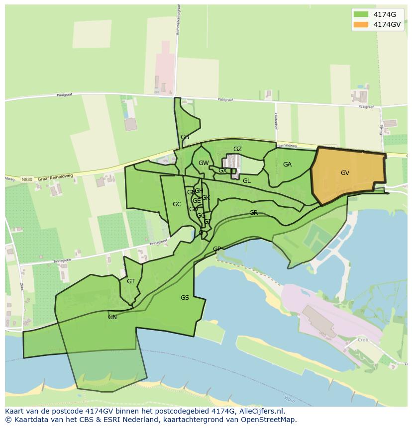 Afbeelding van het postcodegebied 4174 GV op de kaart.