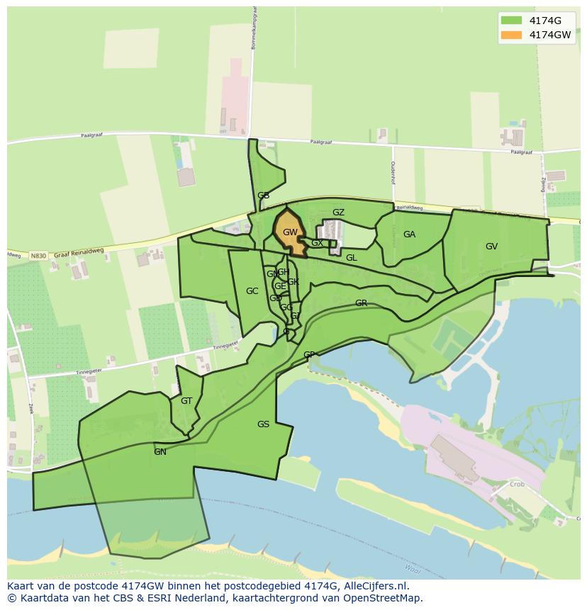 Afbeelding van het postcodegebied 4174 GW op de kaart.