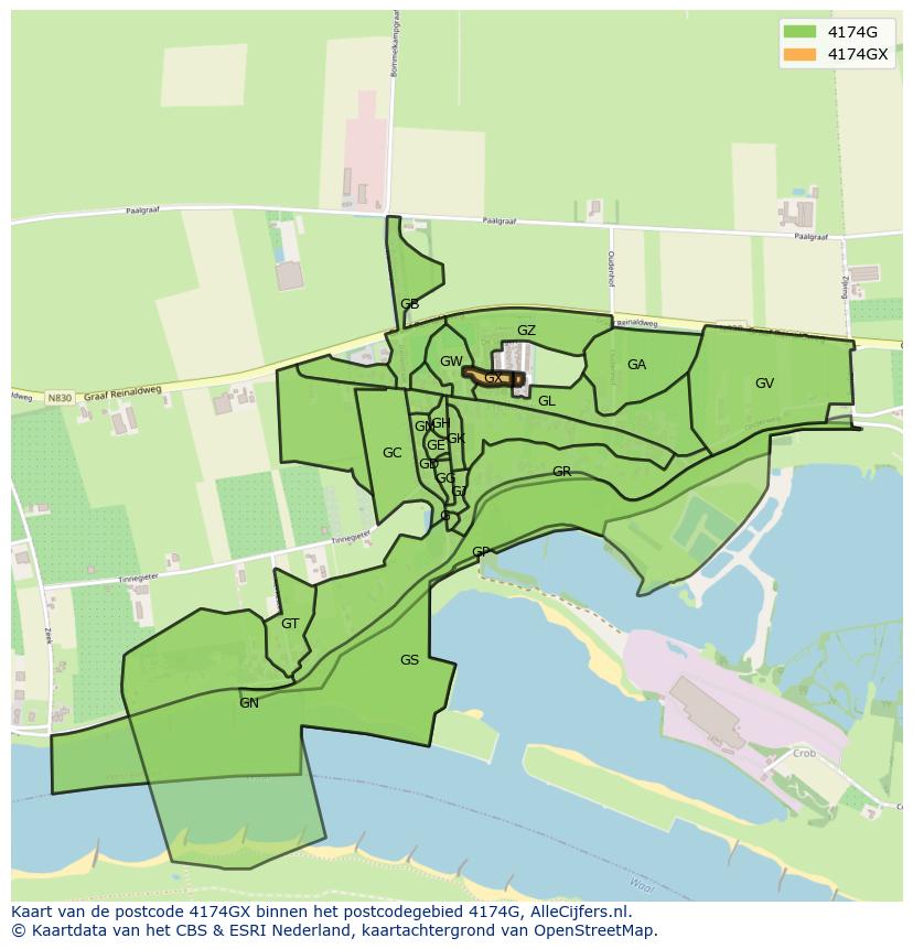 Afbeelding van het postcodegebied 4174 GX op de kaart.