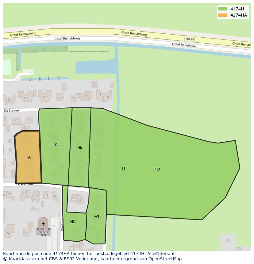 Afbeelding van het postcodegebied 4174 HA op de kaart.