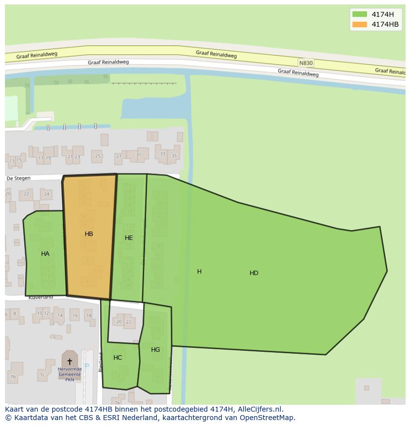 Afbeelding van het postcodegebied 4174 HB op de kaart.