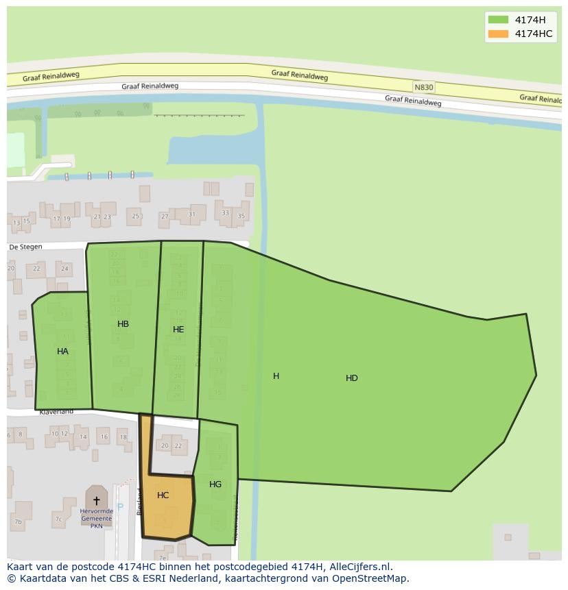 Afbeelding van het postcodegebied 4174 HC op de kaart.