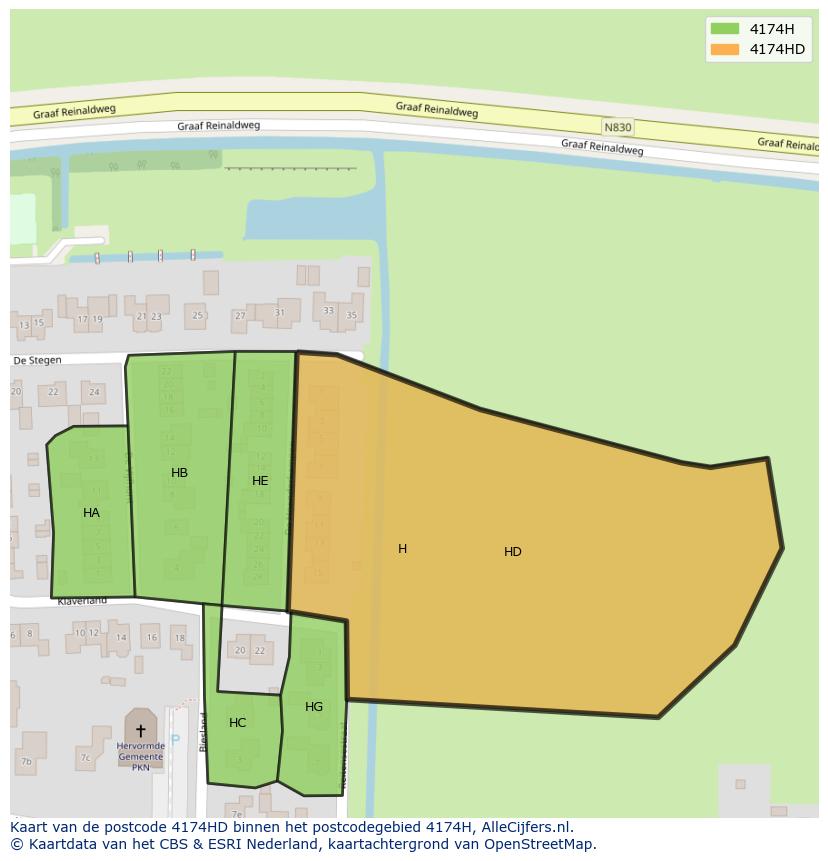 Afbeelding van het postcodegebied 4174 HD op de kaart.