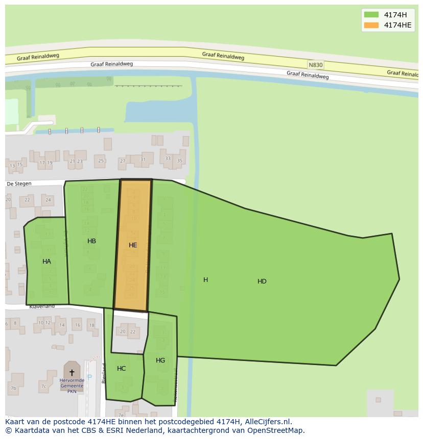 Afbeelding van het postcodegebied 4174 HE op de kaart.