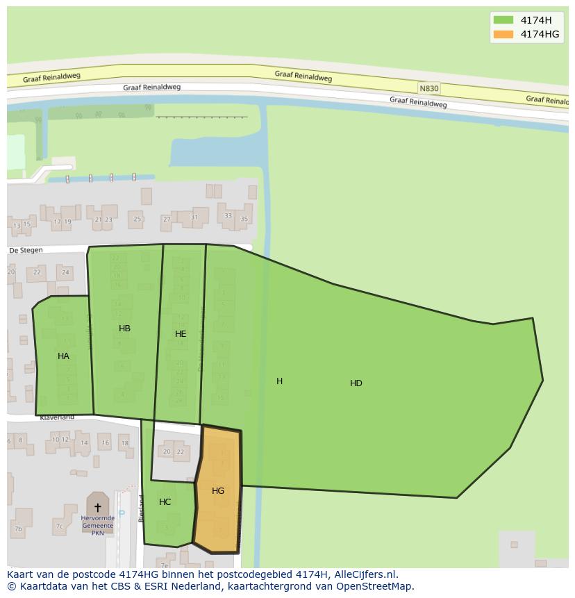 Afbeelding van het postcodegebied 4174 HG op de kaart.