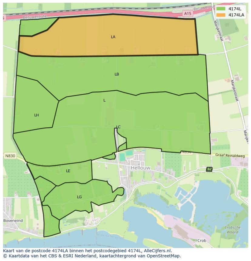 Afbeelding van het postcodegebied 4174 LA op de kaart.
