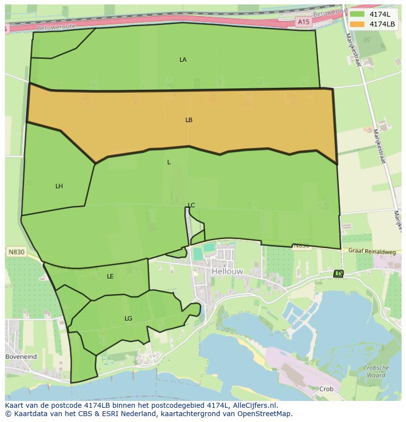 Afbeelding van het postcodegebied 4174 LB op de kaart.