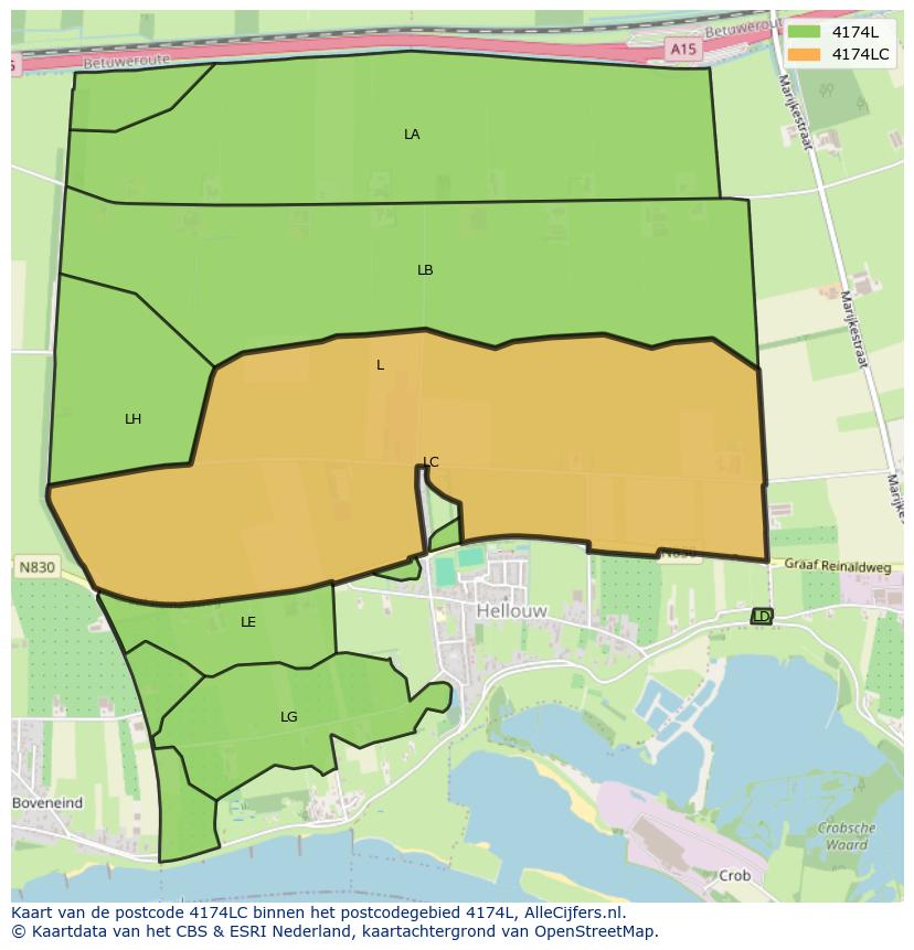 Afbeelding van het postcodegebied 4174 LC op de kaart.