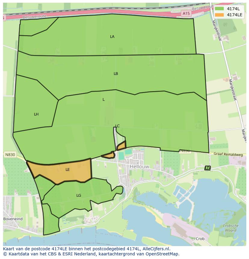 Afbeelding van het postcodegebied 4174 LE op de kaart.