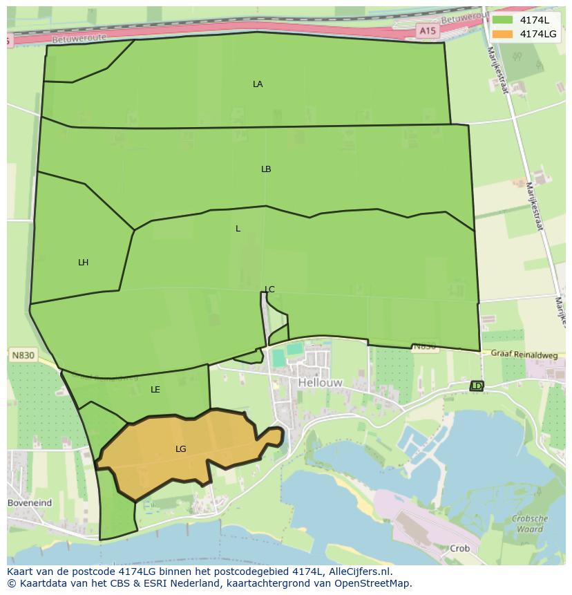Afbeelding van het postcodegebied 4174 LG op de kaart.