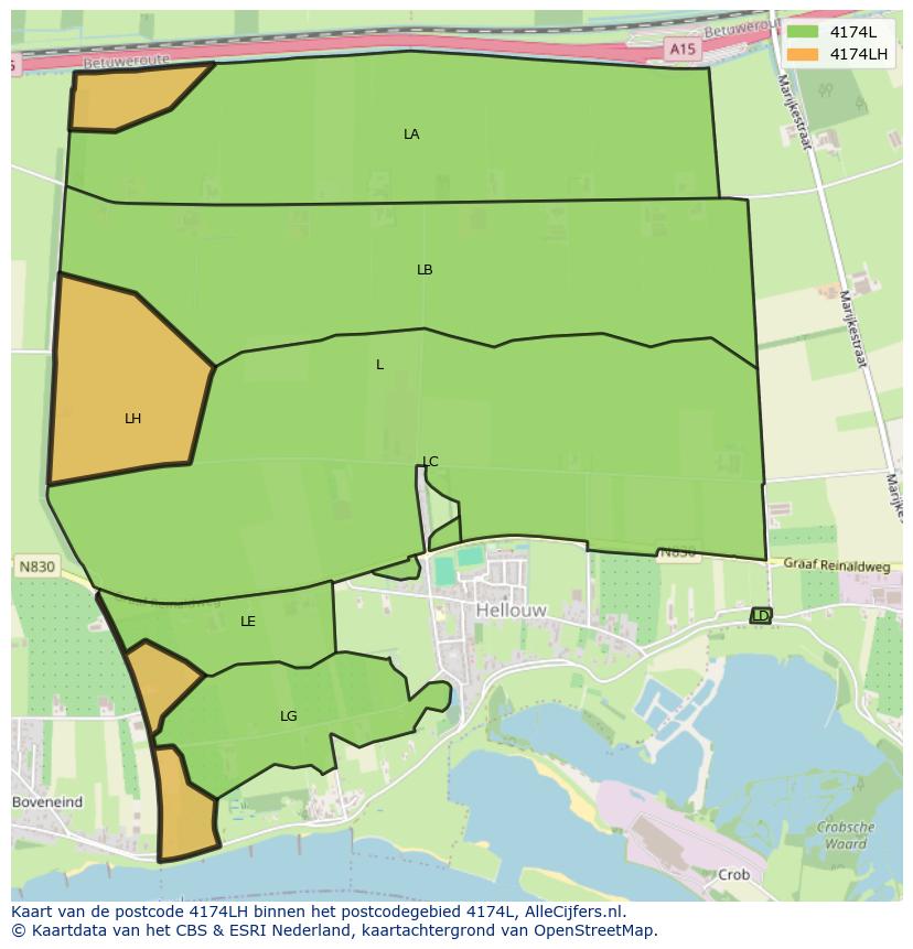 Afbeelding van het postcodegebied 4174 LH op de kaart.