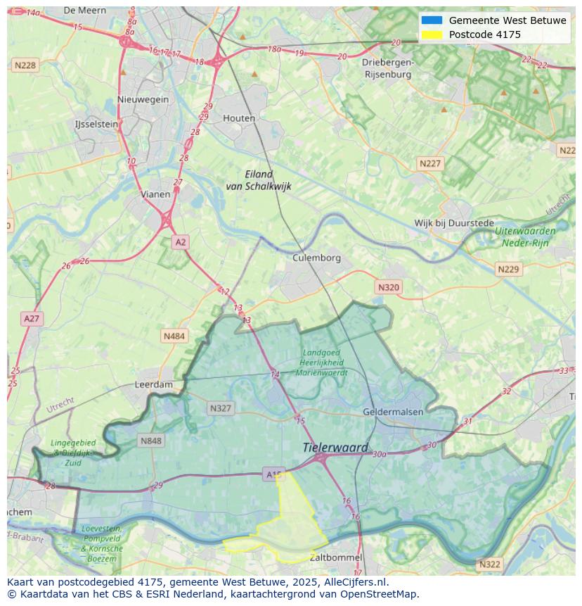 Afbeelding van het postcodegebied 4175 op de kaart.