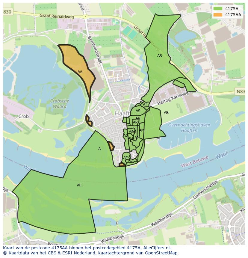Afbeelding van het postcodegebied 4175 AA op de kaart.