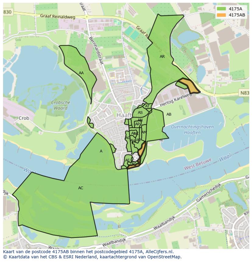 Afbeelding van het postcodegebied 4175 AB op de kaart.