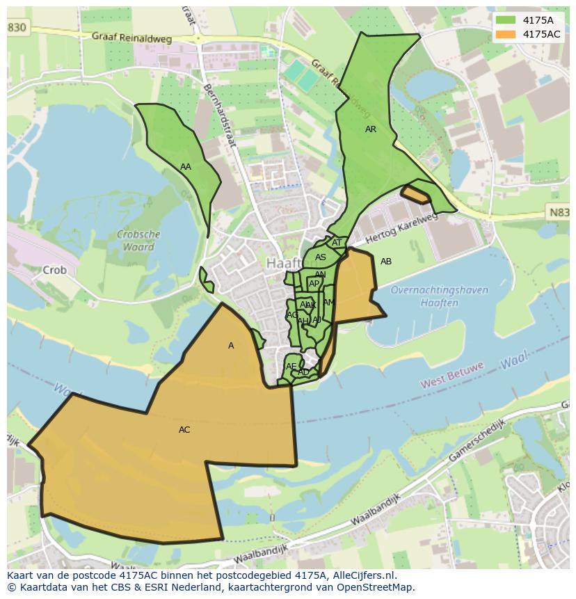 Afbeelding van het postcodegebied 4175 AC op de kaart.