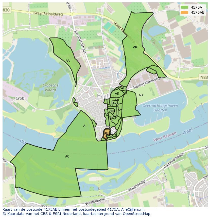 Afbeelding van het postcodegebied 4175 AE op de kaart.