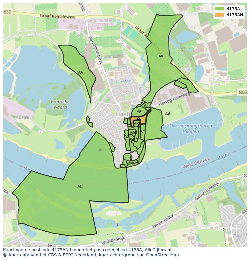 Afbeelding van het postcodegebied 4175 AN op de kaart.
