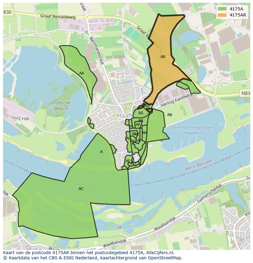 Afbeelding van het postcodegebied 4175 AR op de kaart.