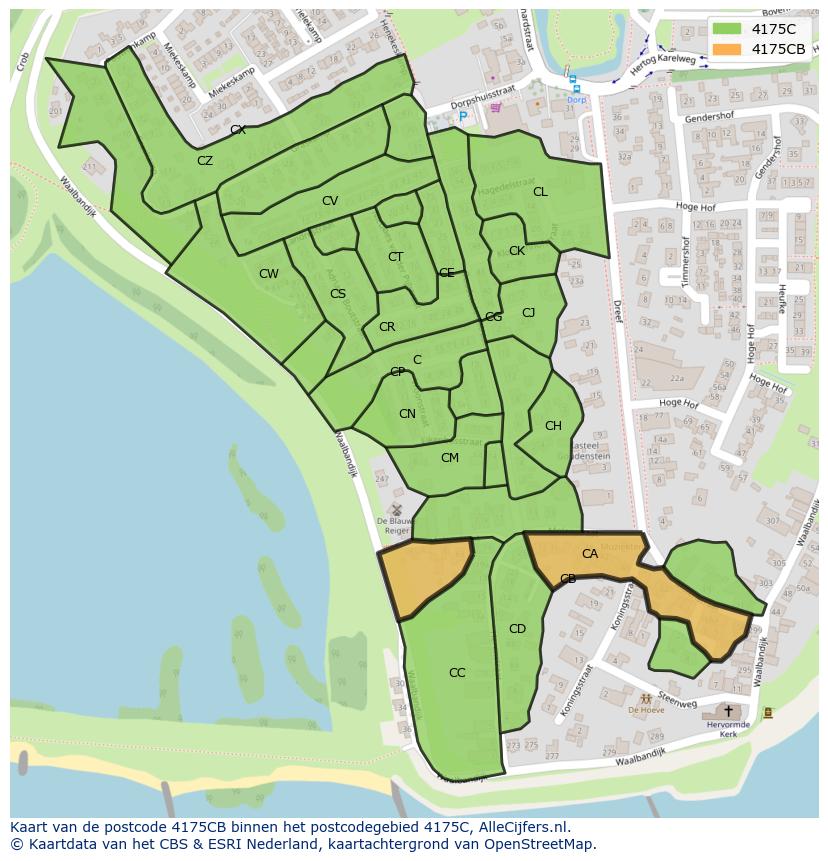 Afbeelding van het postcodegebied 4175 CB op de kaart.