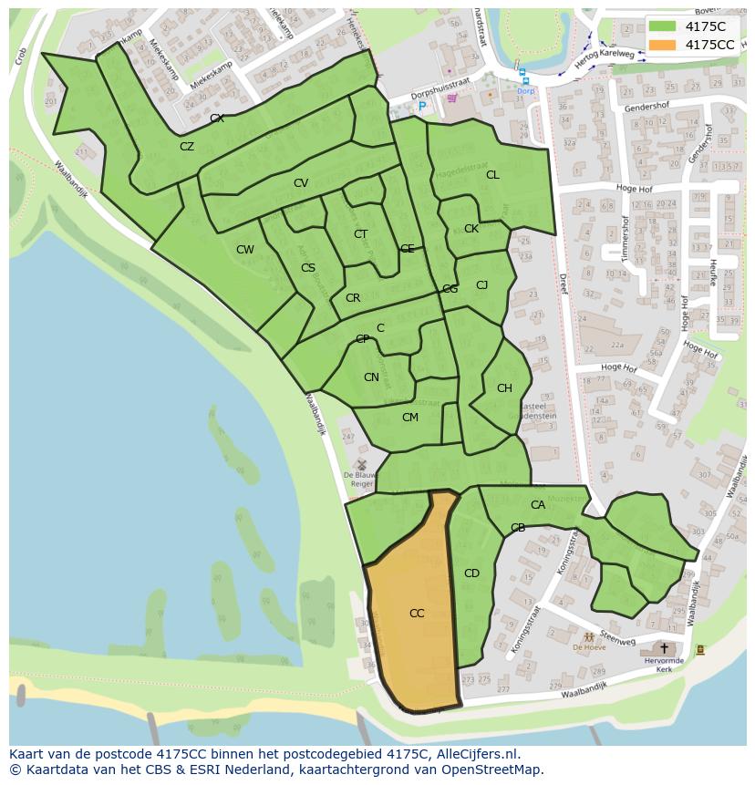 Afbeelding van het postcodegebied 4175 CC op de kaart.