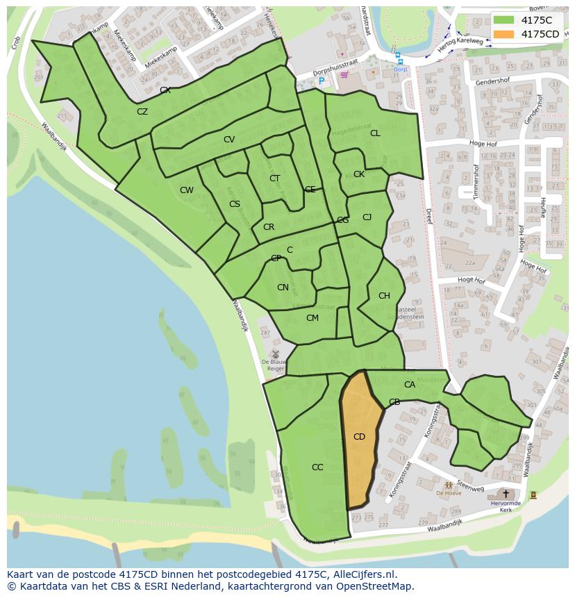 Afbeelding van het postcodegebied 4175 CD op de kaart.