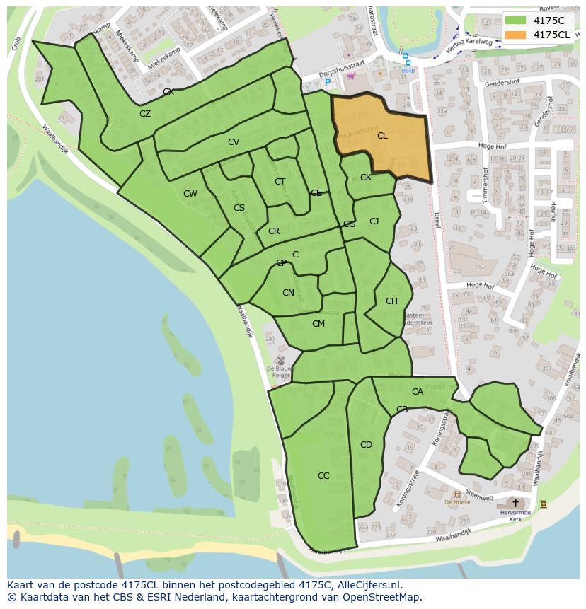 Afbeelding van het postcodegebied 4175 CL op de kaart.