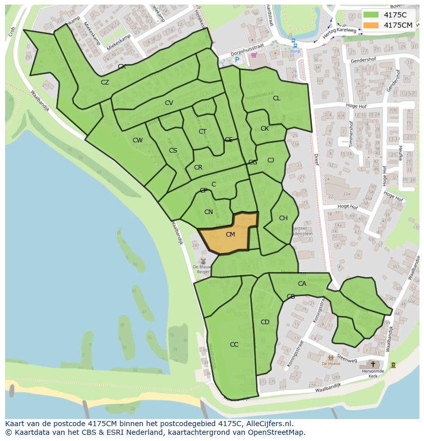Afbeelding van het postcodegebied 4175 CM op de kaart.
