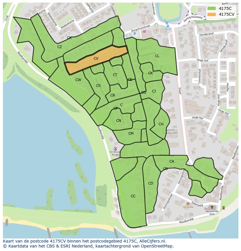 Afbeelding van het postcodegebied 4175 CV op de kaart.