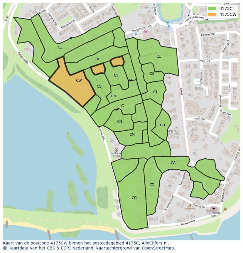 Afbeelding van het postcodegebied 4175 CW op de kaart.