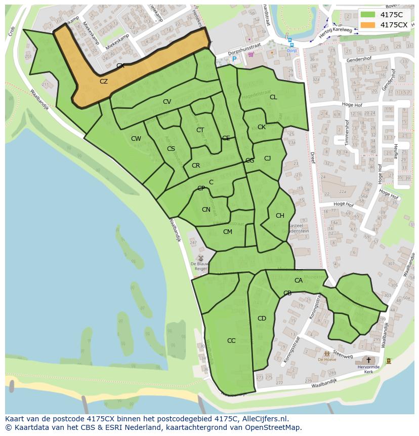 Afbeelding van het postcodegebied 4175 CX op de kaart.