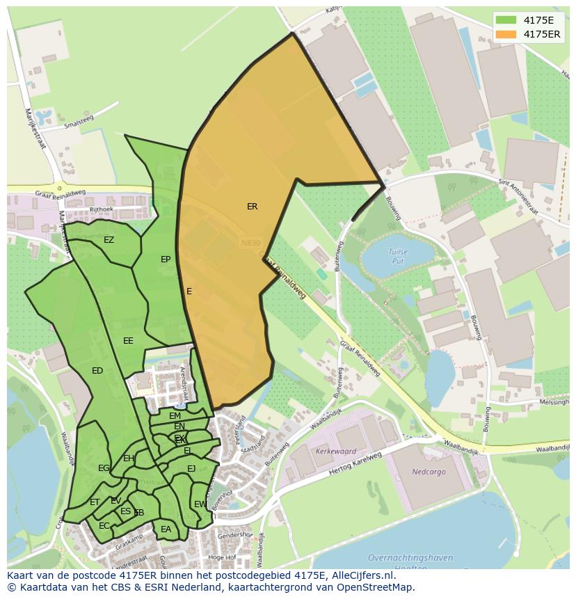 Afbeelding van het postcodegebied 4175 ER op de kaart.