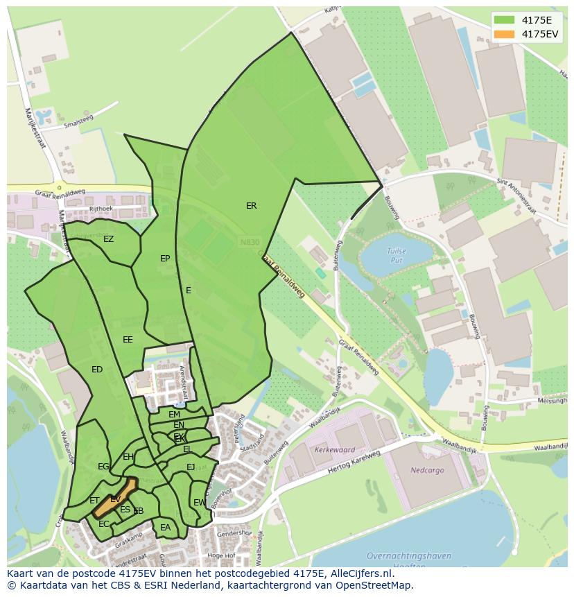 Afbeelding van het postcodegebied 4175 EV op de kaart.
