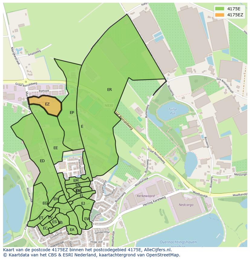 Afbeelding van het postcodegebied 4175 EZ op de kaart.
