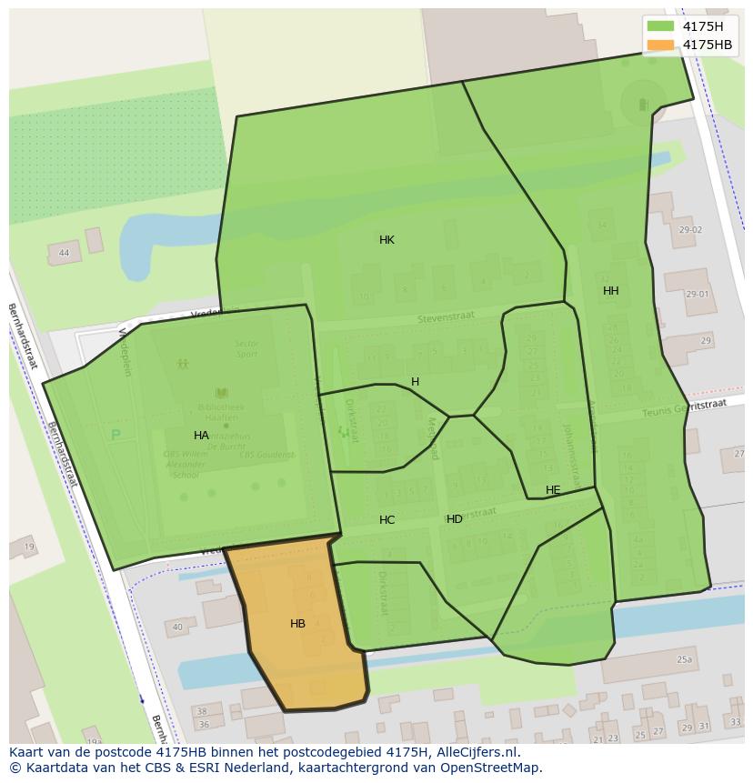 Afbeelding van het postcodegebied 4175 HB op de kaart.