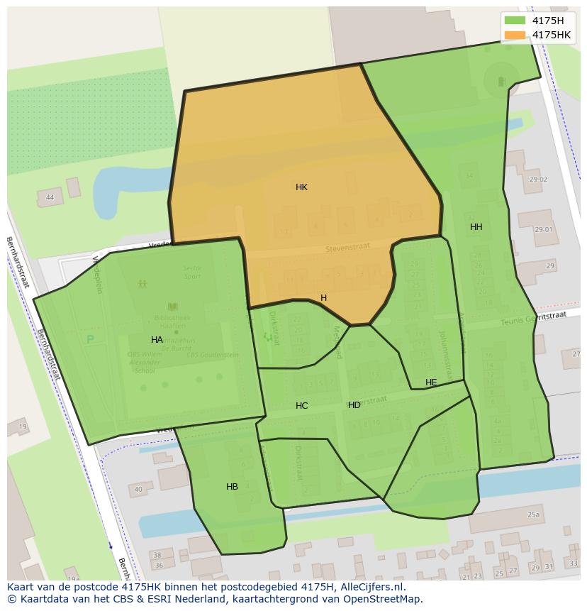 Afbeelding van het postcodegebied 4175 HK op de kaart.