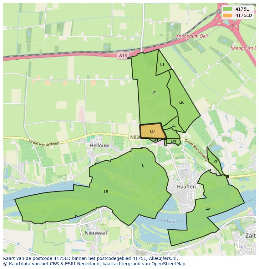 Afbeelding van het postcodegebied 4175 LD op de kaart.