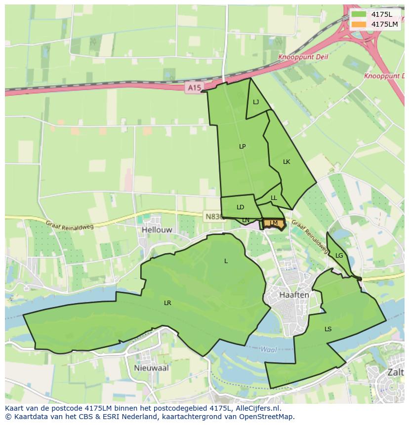 Afbeelding van het postcodegebied 4175 LM op de kaart.