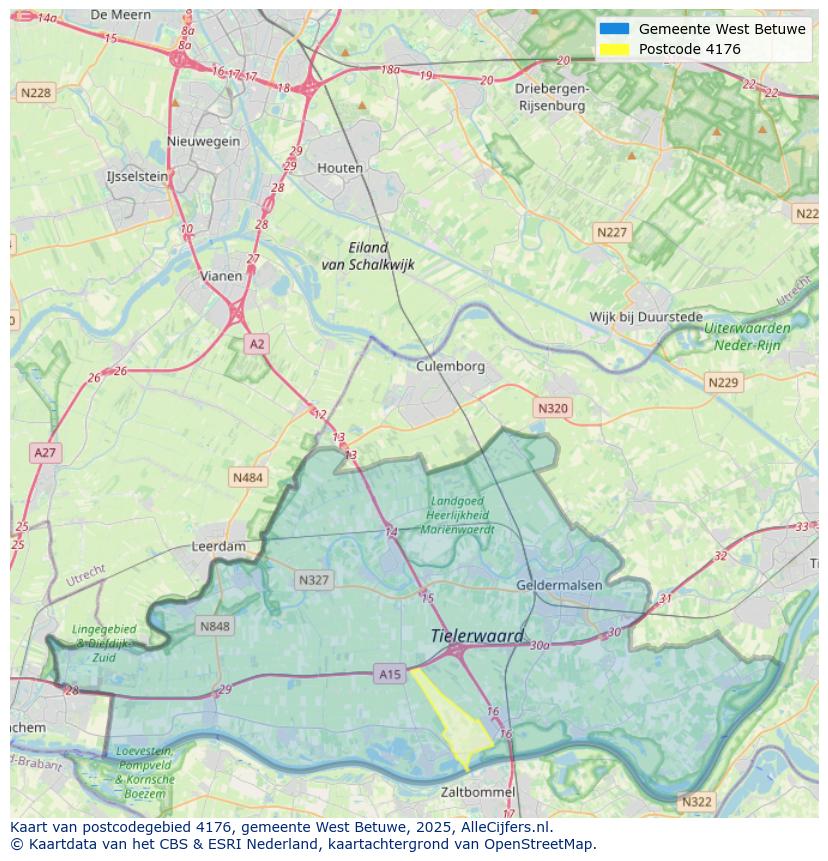 Afbeelding van het postcodegebied 4176 op de kaart.