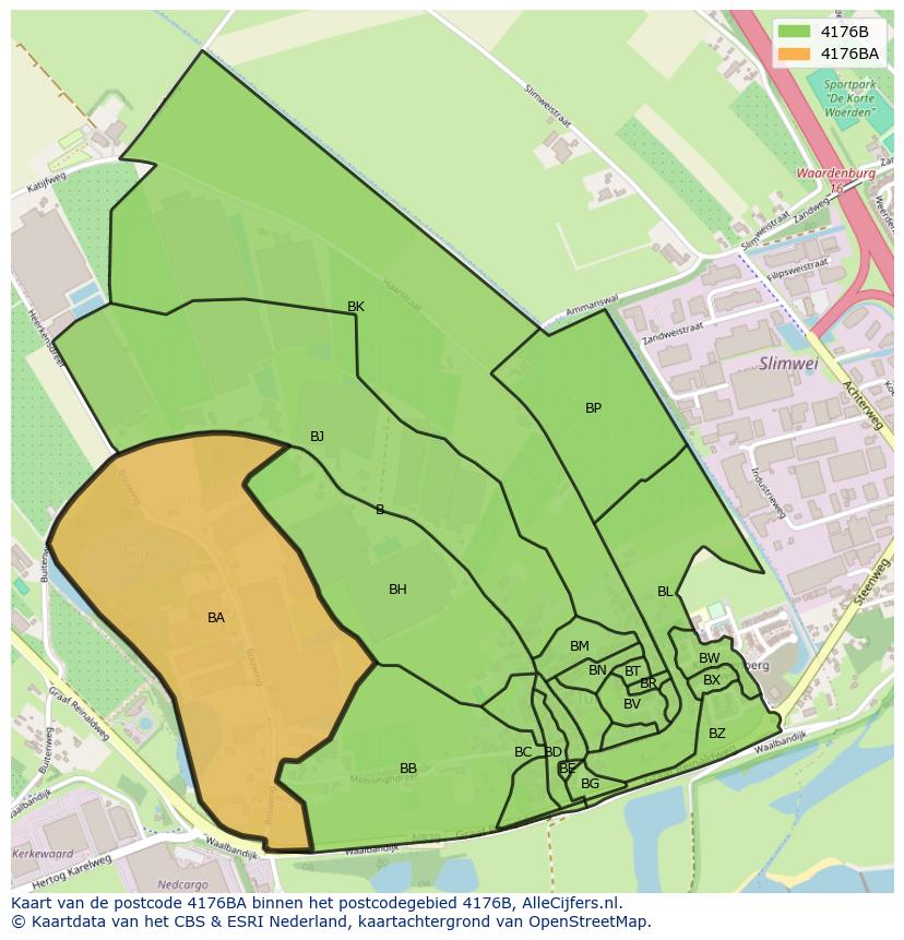 Afbeelding van het postcodegebied 4176 BA op de kaart.