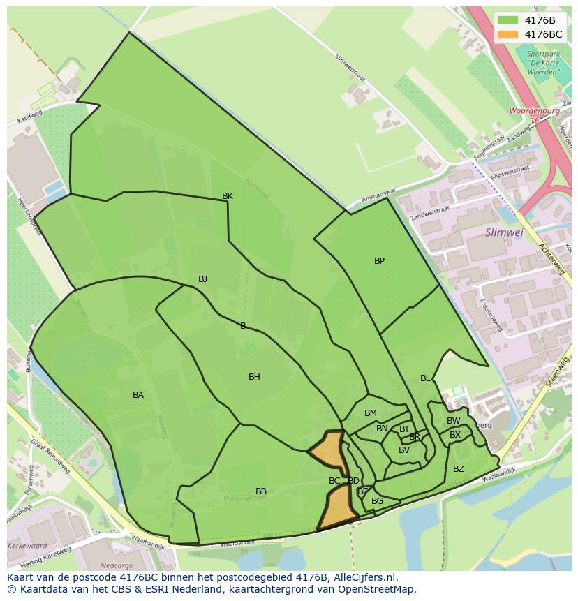 Afbeelding van het postcodegebied 4176 BC op de kaart.