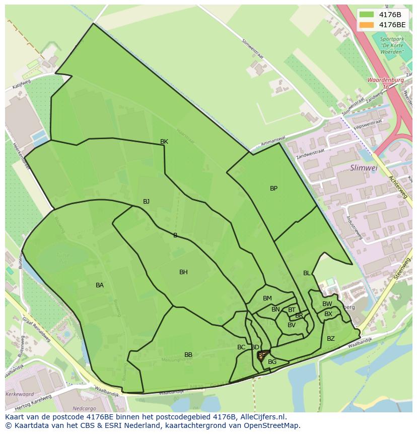 Afbeelding van het postcodegebied 4176 BE op de kaart.