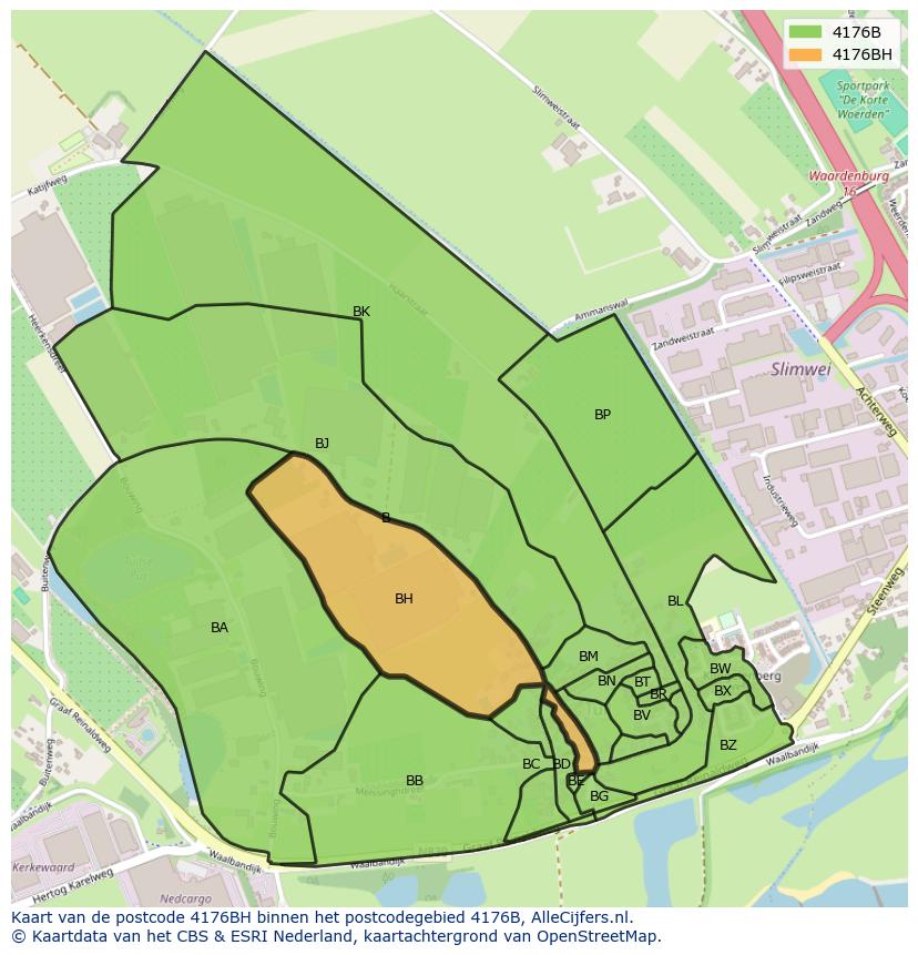 Afbeelding van het postcodegebied 4176 BH op de kaart.