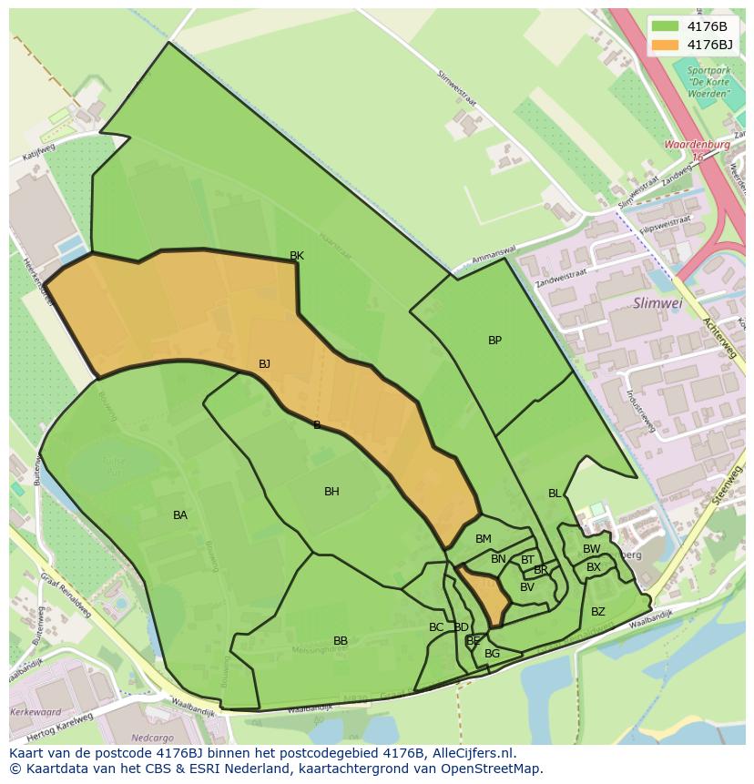 Afbeelding van het postcodegebied 4176 BJ op de kaart.