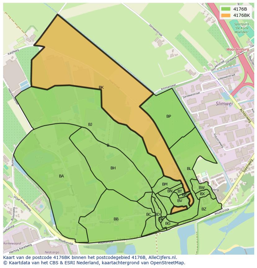 Afbeelding van het postcodegebied 4176 BK op de kaart.