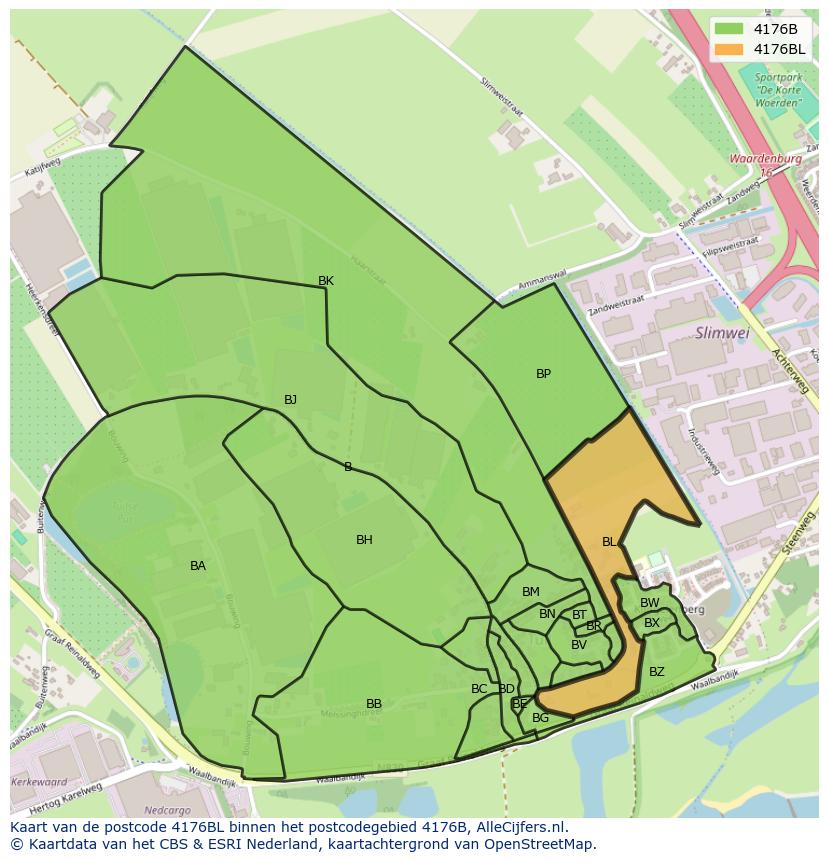Afbeelding van het postcodegebied 4176 BL op de kaart.