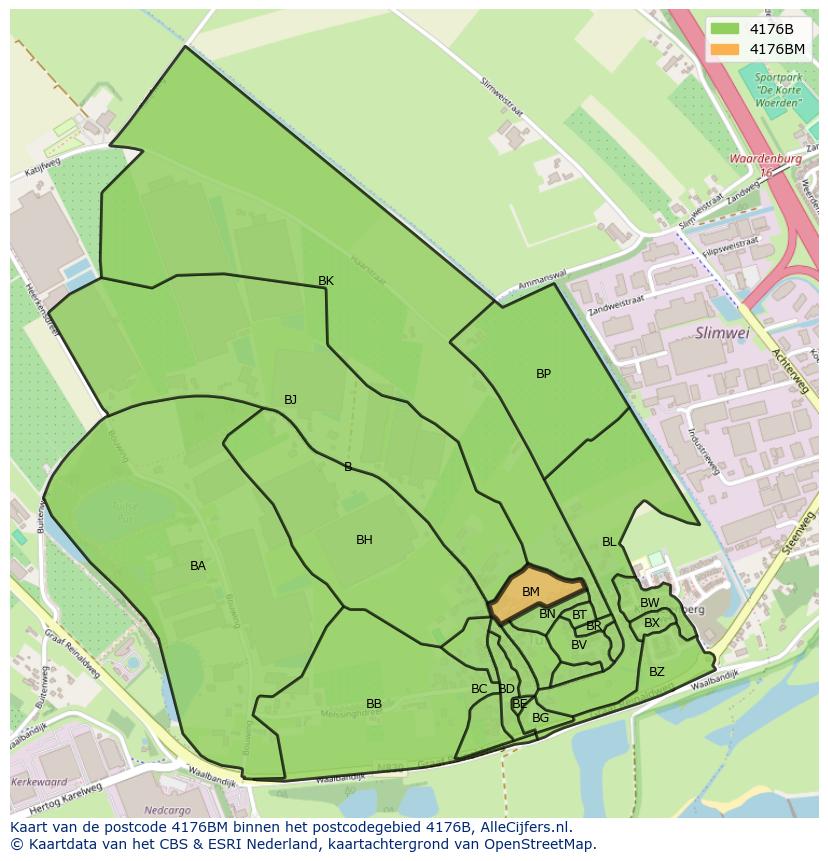 Afbeelding van het postcodegebied 4176 BM op de kaart.